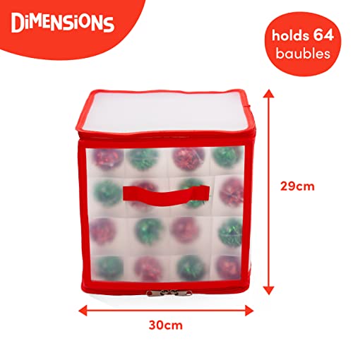 THE TWIDDLERS - Christmas Baubles Storage Box with Movable Inserts to Fit Any Bauble Sizes - Xmas Tree Ornaments Decorations Space Saving Bag - Red