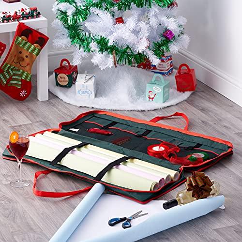 THE TWIDDLERS - Christmas Wrap Storage Bag for Xmas Gift Wrapping Paper Decoration Bows with Easy Carry Handles Space Saver Compartment Pockets - 82 x 34 x 13 cm