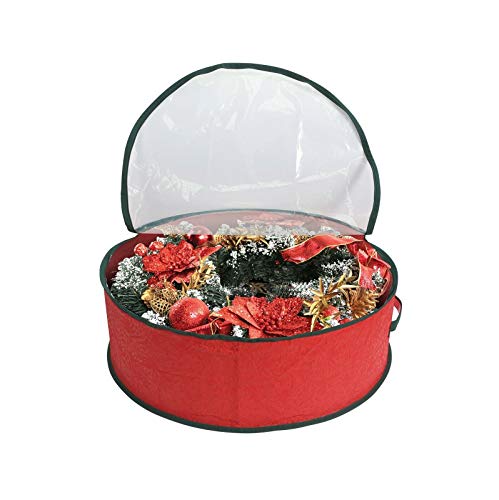 ADEPTNA Set of 2 Premium Christmas Wreath Storage Decoration Storage Bags Red – Clear Zipped Cover Enables to Easily Identify the Contents