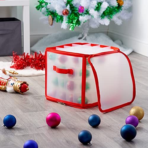 THE TWIDDLERS - Christmas Baubles Storage Box with Movable Inserts to Fit Any Bauble Sizes - Xmas Tree Ornaments Decorations Space Saving Bag - Red
