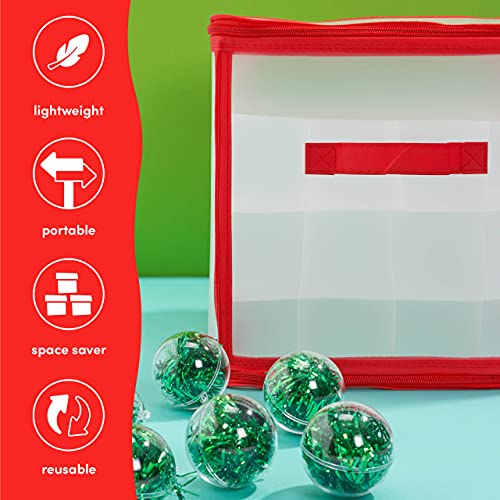THE TWIDDLERS - Christmas Baubles Storage Box with Movable Inserts to Fit Any Bauble Sizes - Xmas Tree Ornaments Decorations Space Saving Bag - Red