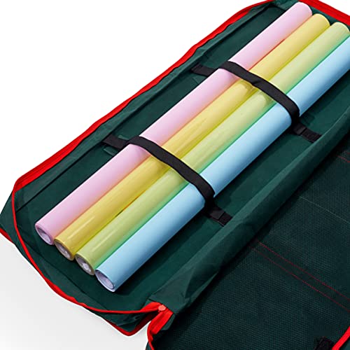 THE TWIDDLERS - Christmas Wrap Storage Bag for Xmas Gift Wrapping Paper Decoration Bows with Easy Carry Handles Space Saver Compartment Pockets - 82 x 34 x 13 cm