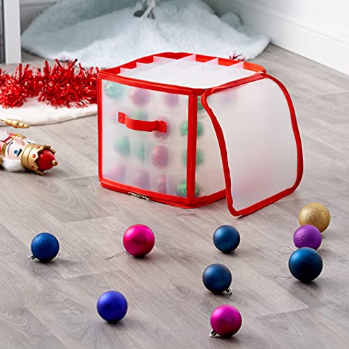 THE TWIDDLERS - Christmas Baubles Storage Box with Movable Inserts to Fit Any Bauble Sizes - Xmas Tree Ornaments Decorations Space Saving Bag - Red