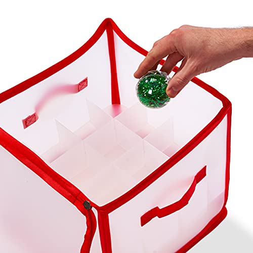 THE TWIDDLERS - Christmas Baubles Storage Box with Movable Inserts to Fit Any Bauble Sizes - Xmas Tree Ornaments Decorations Space Saving Bag - Red
