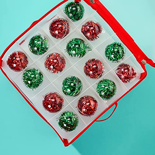 THE TWIDDLERS - Christmas Baubles Storage Box with Movable Inserts to Fit Any Bauble Sizes - Xmas Tree Ornaments Decorations Space Saving Bag - Red