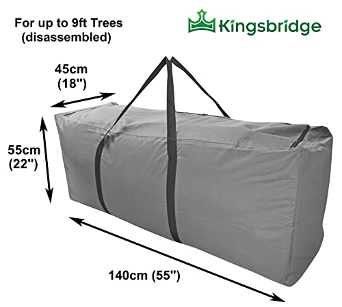 Kingsbridge Christmas Tree Storage Bag XL-Double Stitched Seams on Premium 600D Fabric-For up to 9ft Trees-3 Way Zip for Easy Loading-LxWxH 140cmx45cmx55cm Xmas Tree Storage Bag