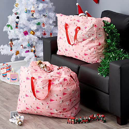 THE TWIDDLERS 2 Large Christmas Storage Bags, 55x46x27.5cm - Heavy Duty Premium 210D Polyester - Ideal for Xmas Trees Ornaments, Baubles & Decorations.