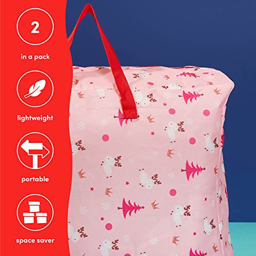 THE TWIDDLERS 2 Large Christmas Storage Bags, 55x46x27.5cm - Heavy Duty Premium 210D Polyester - Ideal for Xmas Trees Ornaments, Baubles & Decorations.