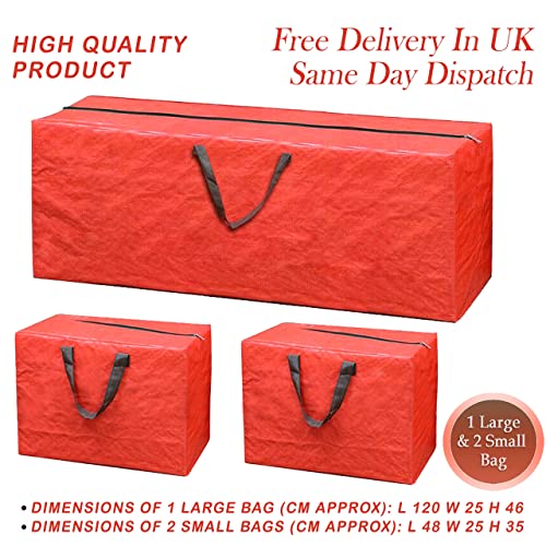 SUL Christmas 3pc Decoration Storage Bags Strong Durable Tearproof Bags with Double Stitched Handle Zip's Sturdy Carry Handles for Xmas Tree Christmas Accessories Red
