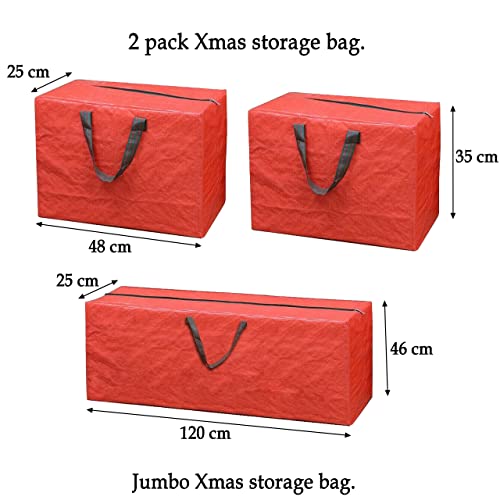 SUL Christmas 3pc Decoration Storage Bags Strong Durable Tearproof Bags with Double Stitched Handle Zip's Sturdy Carry Handles for Xmas Tree Christmas Accessories Red