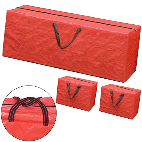 SUL Christmas 3pc Decoration Storage Bags Strong Durable Tearproof Bags with Double Stitched Handle Zip's Sturdy Carry Handles for Xmas Tree Christmas Accessories Red