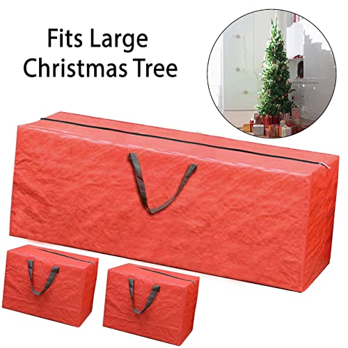 SUL Christmas 3pc Decoration Storage Bags Strong Durable Tearproof Bags with Double Stitched Handle Zip's Sturdy Carry Handles for Xmas Tree Christmas Accessories Red