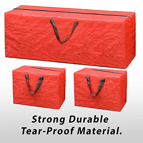 SUL Christmas 3pc Decoration Storage Bags Strong Durable Tearproof Bags with Double Stitched Handle Zip's Sturdy Carry Handles for Xmas Tree Christmas Accessories Red