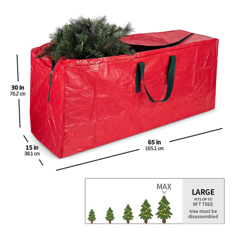 Ram© Red Jumbo Heavy Duty Christmas Tree Storage Bag Fits 9FT Tall Xmas Trees PVC Reinforced Waterproof Xmas Tree Bag Storage Bag