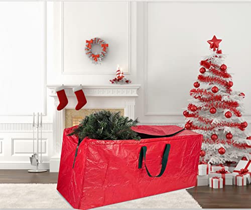 Ram© Red Jumbo Heavy Duty Christmas Tree Storage Bag Fits 9FT Tall Xmas Trees PVC Reinforced Waterproof Xmas Tree Bag Storage Bag