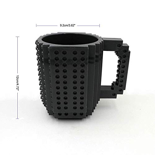MA3TY Build-On Brick Coffee Mug, Funny Cups DIY Creative Building Blocks Xmas Present, Novelty Christmas Santa Gifts for Kids Women Men with 3 Bags Accessories (Black)
