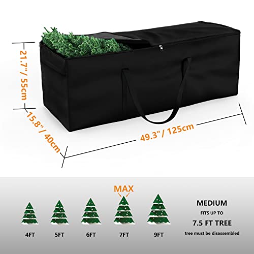 Dokon Christmas Tree Storage Bag - Fits 7.5ft Tall Christmas Trees - Heavy Duty Waterproof Fabric Xmas Tree Bag With Reinforced Handles, Dual Zippered - Protects from Dust, Moisture (125x40x55cm)