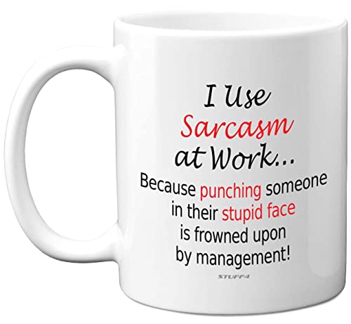 Funny Mugs for Men Women - I Use Sarcasm at Work - Work Desk Novelty Mugs, Mugs for Work Colleagues, Secret Santa Funny Gifts, Great Gift Christmas Birthday Present Idea, 11oz Dishwasher Safe Mug