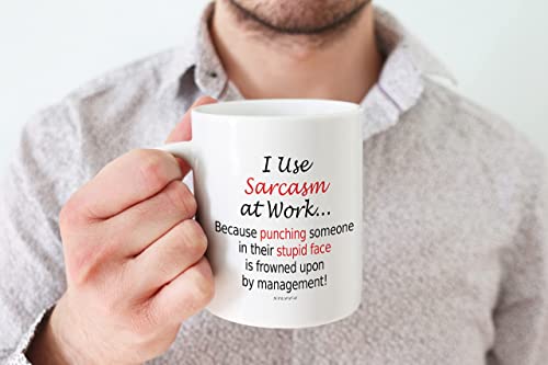 Funny Mugs for Men Women - I Use Sarcasm at Work - Work Desk Novelty Mugs, Mugs for Work Colleagues, Secret Santa Funny Gifts, Great Gift Christmas Birthday Present Idea, 11oz Dishwasher Safe Mug