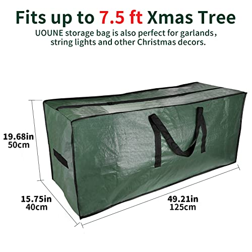 UOUNE Christmas Tree Storage Bag 7.5 Ft - Dual Zippered, Hemming Design & Reinforced Carry Handles Xmas Tree Bag, Waterproof & Dustproof Storage Bag fits 7.5 ft Tall Christmas Trees, Green