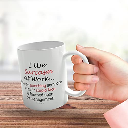 Funny Mugs for Men Women - I Use Sarcasm at Work - Work Desk Novelty Mugs, Mugs for Work Colleagues, Secret Santa Funny Gifts, Great Gift Christmas Birthday Present Idea, 11oz Dishwasher Safe Mug