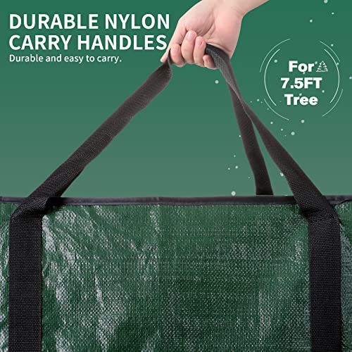 UOUNE Christmas Tree Storage Bag 7.5 Ft - Dual Zippered, Hemming Design & Reinforced Carry Handles Xmas Tree Bag, Waterproof & Dustproof Storage Bag fits 7.5 ft Tall Christmas Trees, Green