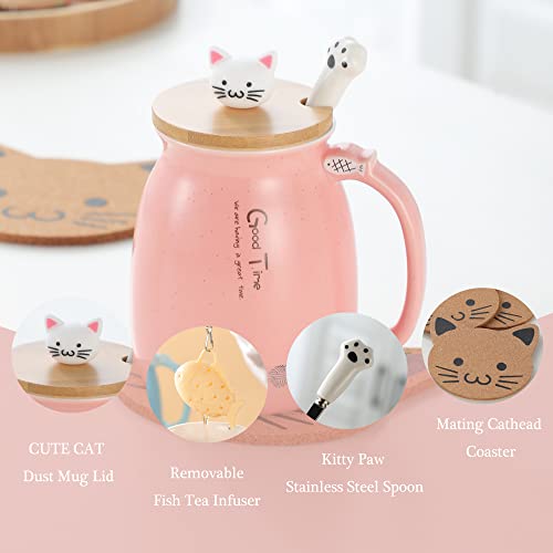 Cat Mug Cute Ceramic Coffee Cup with Lovely Kitty lid Spoon,Morning Cup Tea Milk Christmas Mug 380ML