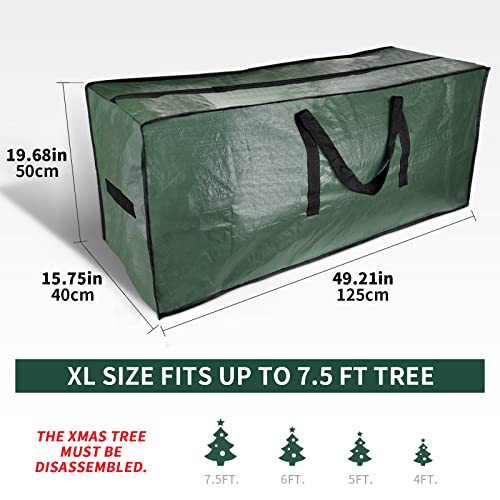 UOUNE Christmas Tree Storage Bag 7.5 Ft - Dual Zippered, Hemming Design & Reinforced Carry Handles Xmas Tree Bag, Waterproof & Dustproof Storage Bag fits 7.5 ft Tall Christmas Trees, Green