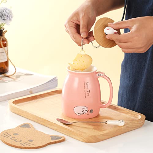 Cat Mug Cute Ceramic Coffee Cup with Lovely Kitty lid Spoon,Morning Cup Tea Milk Christmas Mug 380ML