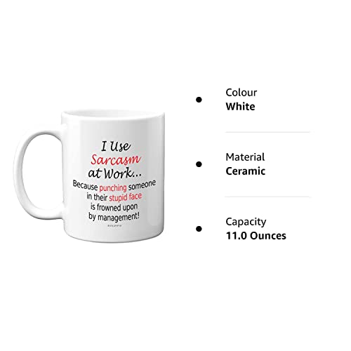 Funny Mugs for Men Women - I Use Sarcasm at Work - Work Desk Novelty Mugs, Mugs for Work Colleagues, Secret Santa Funny Gifts, Great Gift Christmas Birthday Present Idea, 11oz Dishwasher Safe Mug