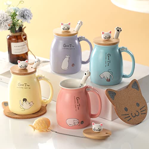 Cat Mug Cute Ceramic Coffee Cup with Lovely Kitty lid Spoon,Morning Cup Tea Milk Christmas Mug 380ML