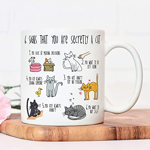 Six Signs You are Secretly a cat Mug | cat Mug for cat Lovers Crazy cat Lady | cat Mugs for Women Men | Gifts for Animal Lovers Christmas Birthday Present