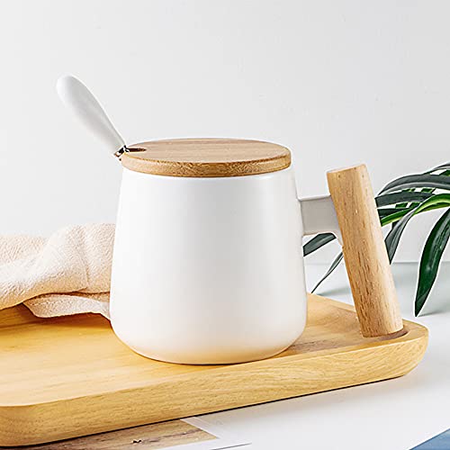 MonLiya Ceramic Coffee Mug Coffee Tea Cup Milk Cup with Lid and Spoon, Drinking Cups for Men, Women, Thanksgiving, Christmas, Birthday (White)