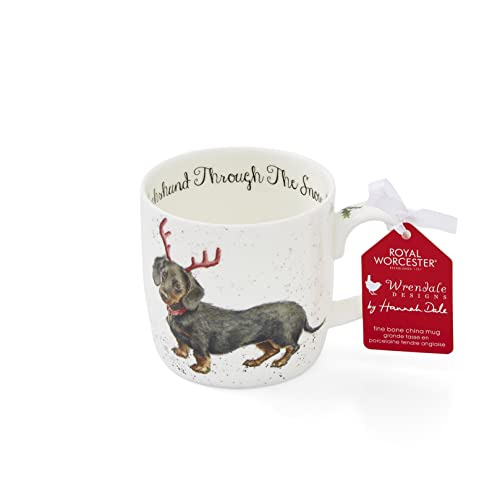 Portmeirion Home & Gifts MMOC5629-XS Dachshund Snow Mug, Bone China, Multi-Colour, 8.5 x 12 x 8 cm