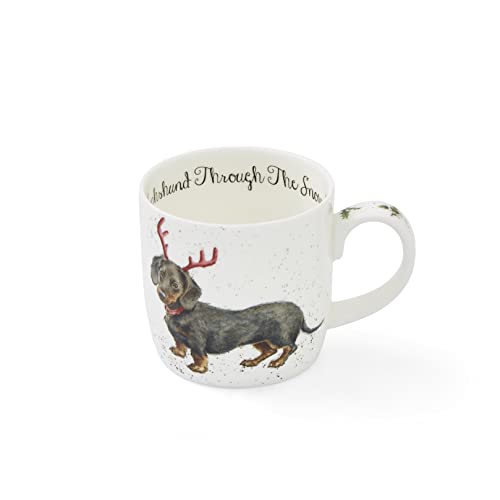 Portmeirion Home & Gifts MMOC5629-XS Dachshund Snow Mug, Bone China, Multi-Colour, 8.5 x 12 x 8 cm