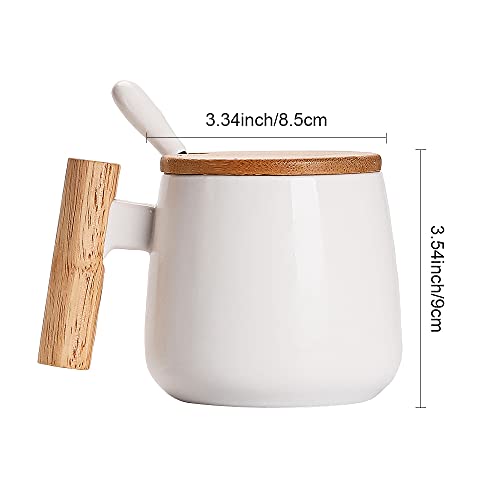 MonLiya Ceramic Coffee Mug Coffee Tea Cup Milk Cup with Lid and Spoon, Drinking Cups for Men, Women, Thanksgiving, Christmas, Birthday (White)