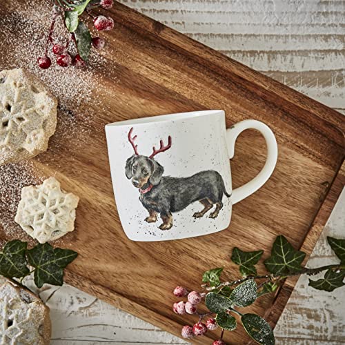 Portmeirion Home & Gifts MMOC5629-XS Dachshund Snow Mug, Bone China, Multi-Colour, 8.5 x 12 x 8 cm