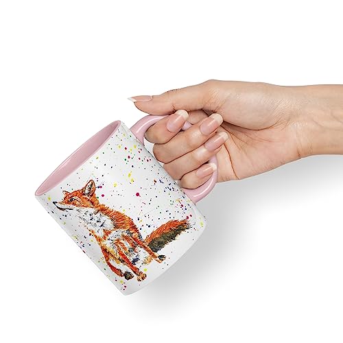 Vixar Fox British Wildlife Hand Painted Design Watercolour Art Coloured Mug Cup Gift Birthday Work Office Christmas Tea Coffee (Pink)