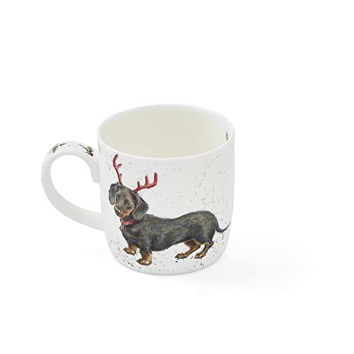 Portmeirion Home & Gifts MMOC5629-XS Dachshund Snow Mug, Bone China, Multi-Colour, 8.5 x 12 x 8 cm