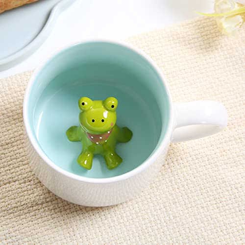 AMRIU 3D Animal Coffee Mug Cute Frog Ceramic Mug Unique Hand Painted Novelty 3D Animal Cups,Christmas Birthday Gift for Boys Girls Kids Women Men