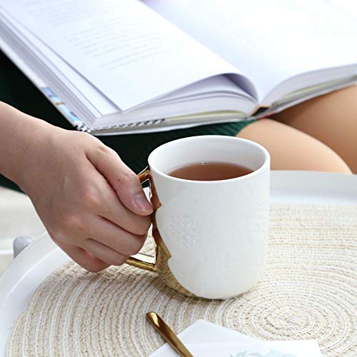 UONO Tea Cup Coffee Mug White and Gold Porcelain Big Mug for All Your Tea Coffee Needs | 380ML | Gift for Men Women and for Everyone