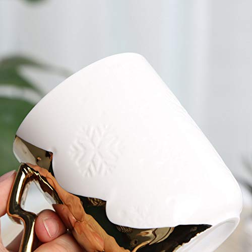 UONO Tea Cup Coffee Mug White and Gold Porcelain Big Mug for All Your Tea Coffee Needs | 380ML | Gift for Men Women and for Everyone