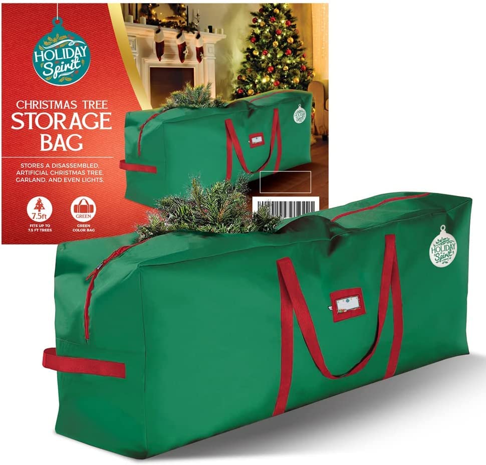 HOLIDAY SPIRIT Christmas Tree Storage Bag For Trees. Heavy-Duty 600D Oxford Material With Durable Reinforced Handles & Zipper, Waterproof Material Protects from the Elements (Green, Fits a 7.5FT Tree)
