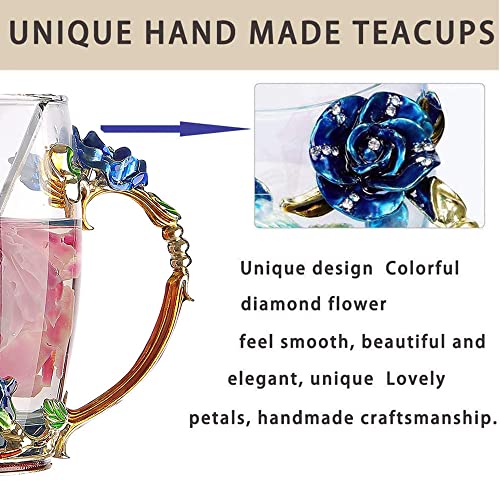 HUISHENG Enamels Butterfly Flower Tea Cup Sets, Glass Coffee Mugs, Valentines Christmas Birthday Graduation, Women Wife Her Mum Grandma Teacher Friend Present