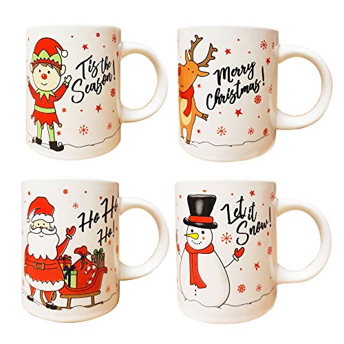 Christmas Mugs Set of 4 Festive Party Xmas Mugs Home Kitchen Tea Coffee Cups Christmas Tableware Xmas Decorations Mug Set Office Tea Cups Ceramic Mugs Festive Mugs Winter