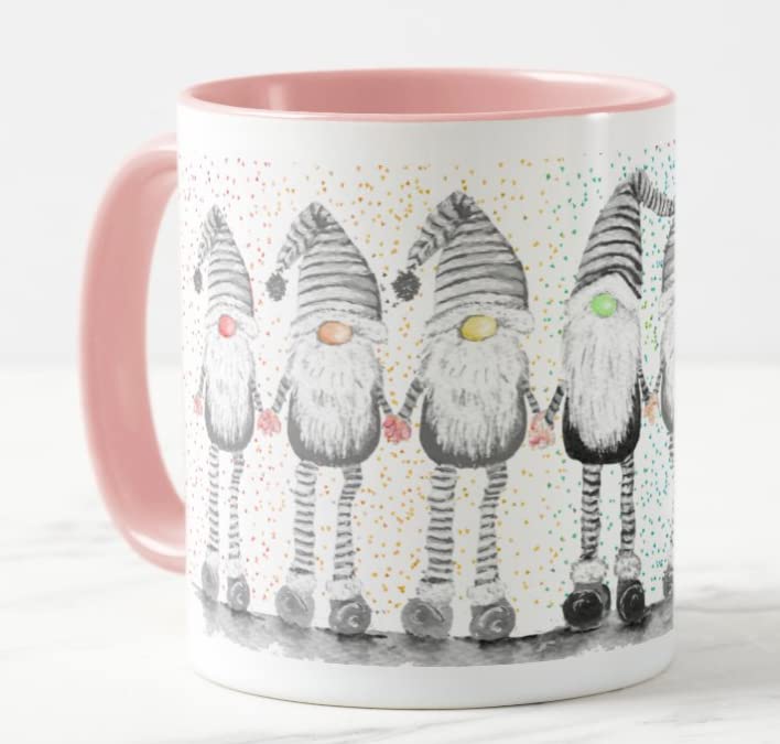 Vixar Gonk Grey Rainbow noses Watercolour Art Coloured Mug Cup Gift Birthday Work Office Christmas Tea Coffee (Pink)