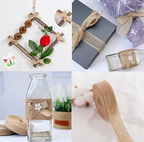 Hessian Ribbon 2.5cm Roll Jute Hessian Ribbon Natural Burlap Ribbon Linen Ribbon 10M Wedding Car Ribbon Christmas Ribbon for Gift Wrapping DIY Sewing Project Hair Bows Cake Decoration