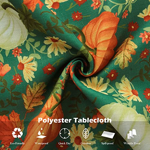 WELTRXE Round Tablecloth, 150cm Diameter, Faux Linen Digital Printing Table Cloth,Water Resistant Wipeable Polyester Table Cover,Christmas Thanksgiving Festive Outdoor Dining Decor,Pumpkin