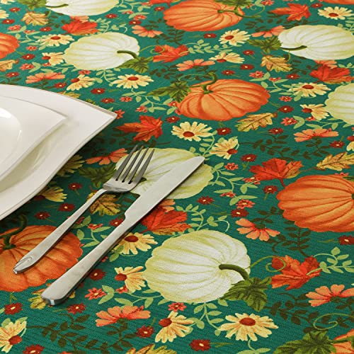 WELTRXE Round Tablecloth, 150cm Diameter, Faux Linen Digital Printing Table Cloth,Water Resistant Wipeable Polyester Table Cover,Christmas Thanksgiving Festive Outdoor Dining Decor,Pumpkin