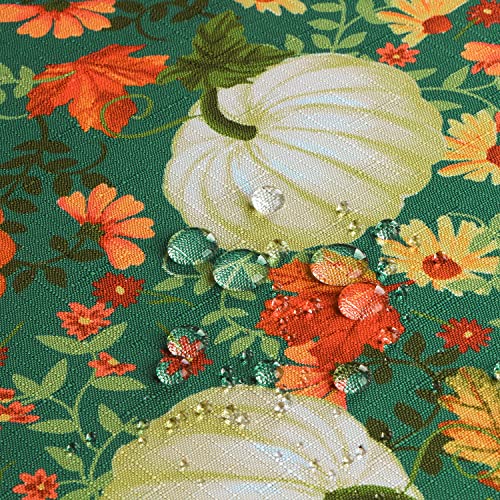 WELTRXE Round Tablecloth, 150cm Diameter, Faux Linen Digital Printing Table Cloth,Water Resistant Wipeable Polyester Table Cover,Christmas Thanksgiving Festive Outdoor Dining Decor,Pumpkin